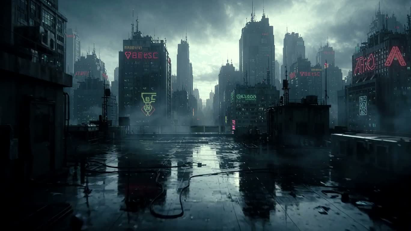 Lao nhanh qua thành phố neon trong đêm mưa