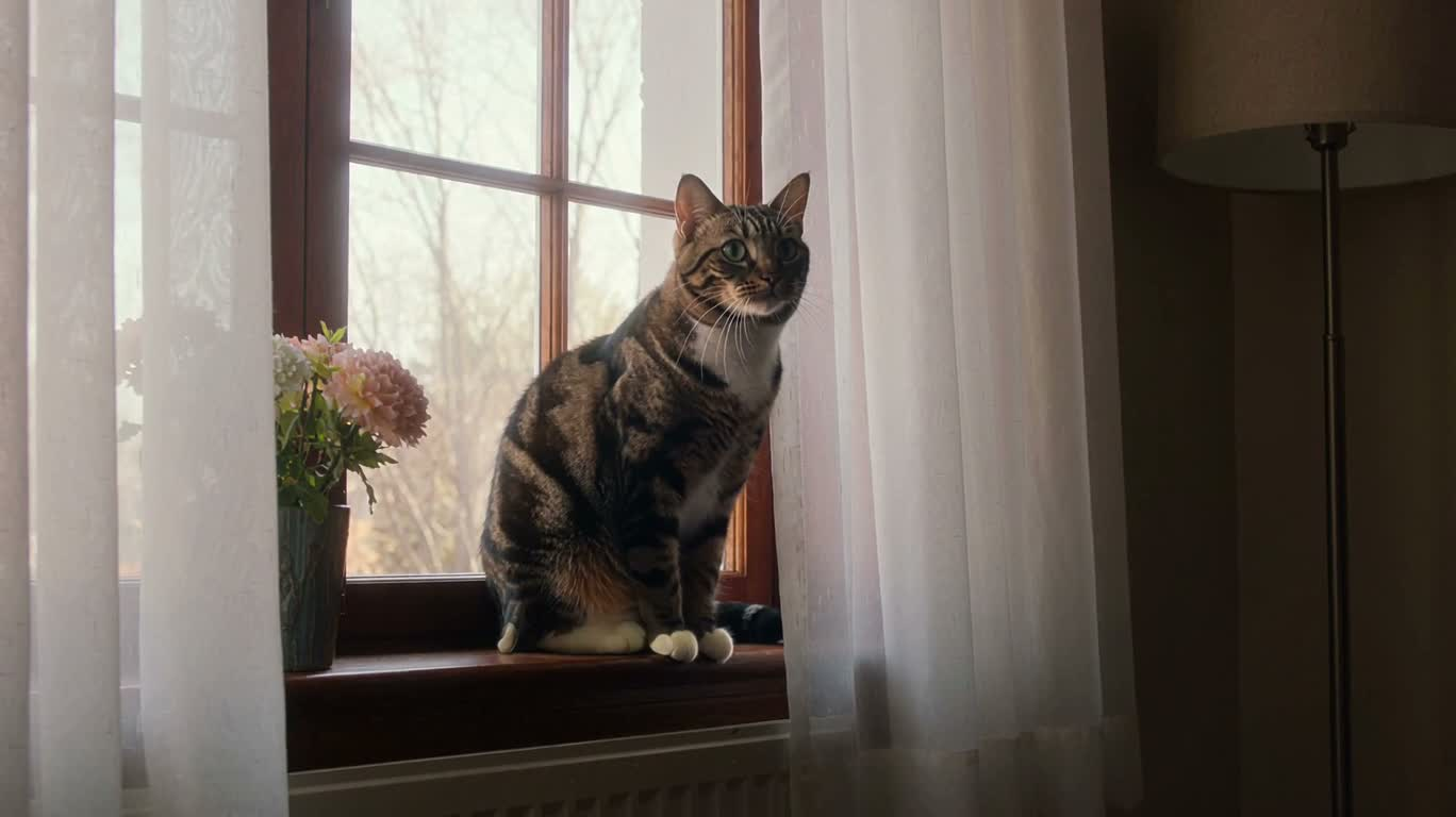 Cat on the Windowsill Exploring Indoors