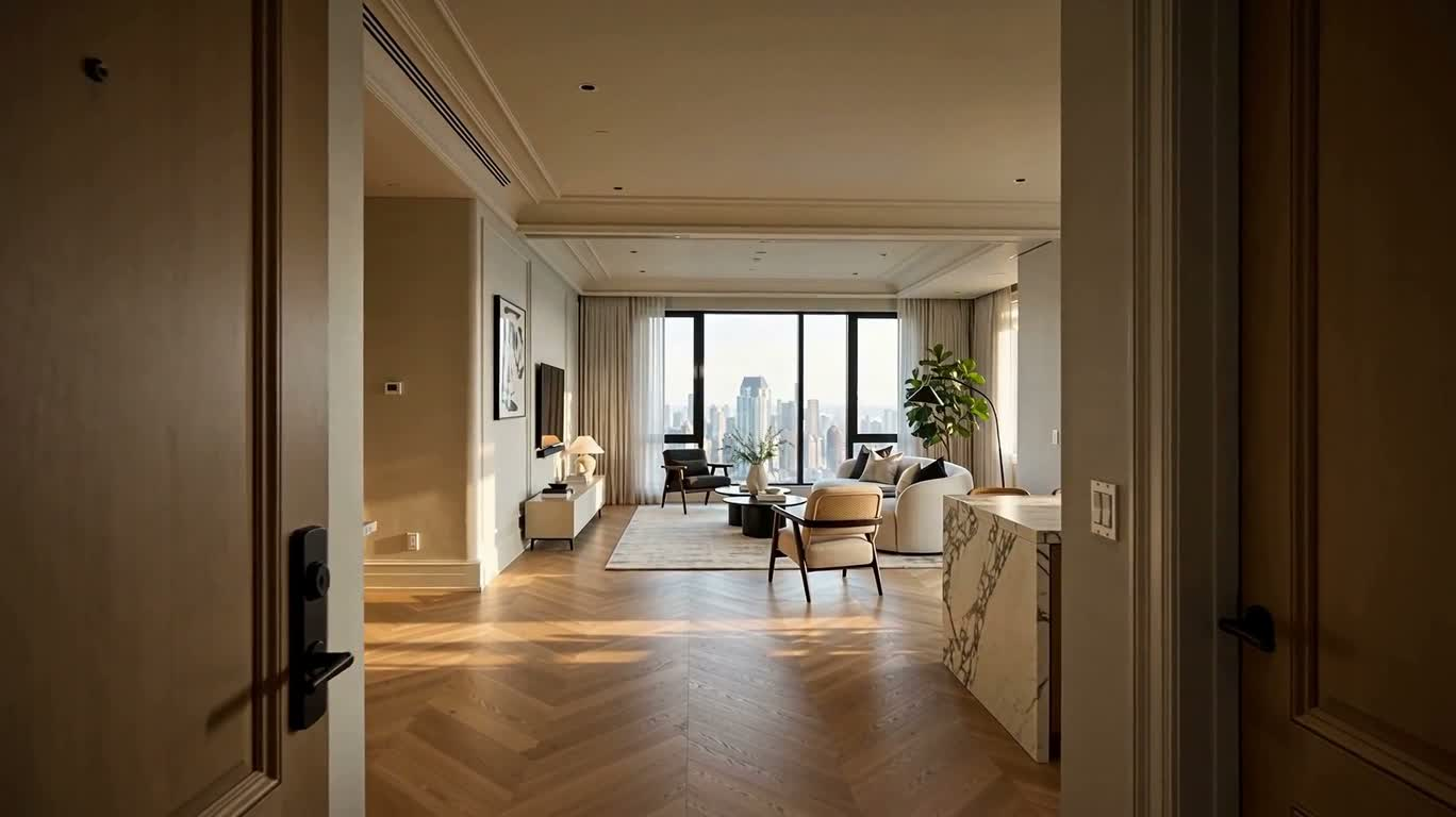 Flânerie dorée dans l'appartement l'après-midi