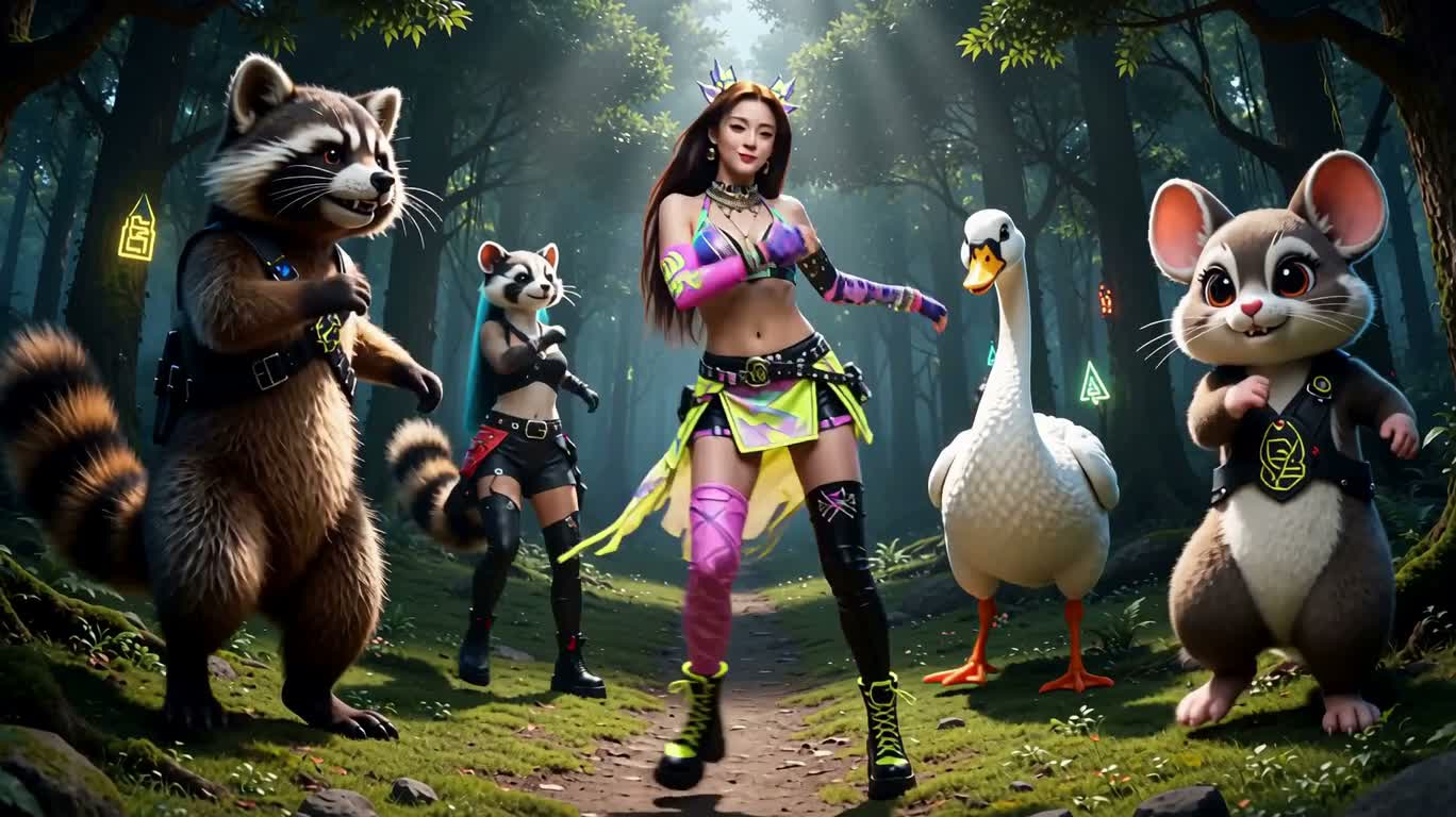 Bal néon en forêt — AI video creation