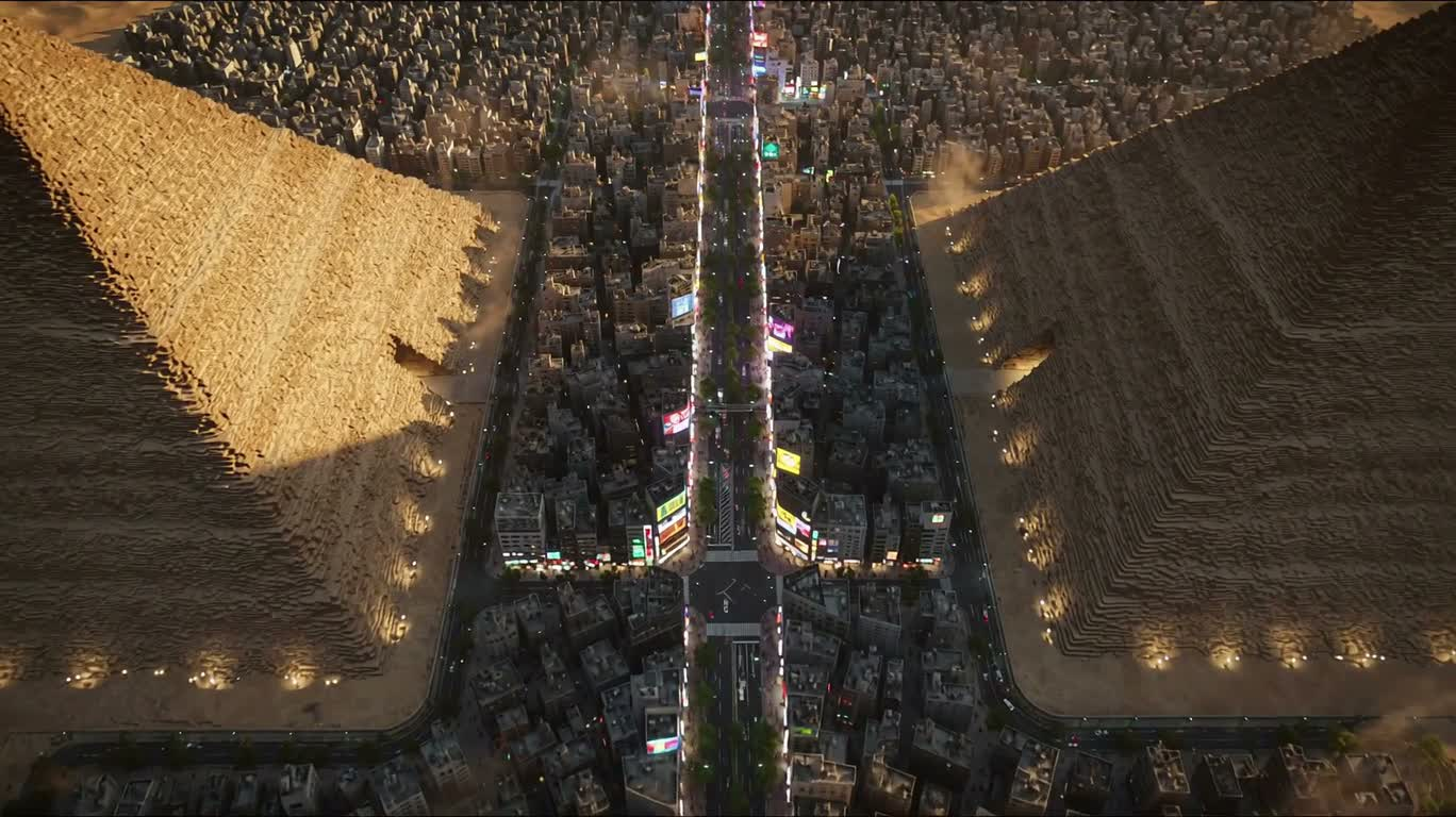 霓虹东京与埃及金字塔 — AI video creation