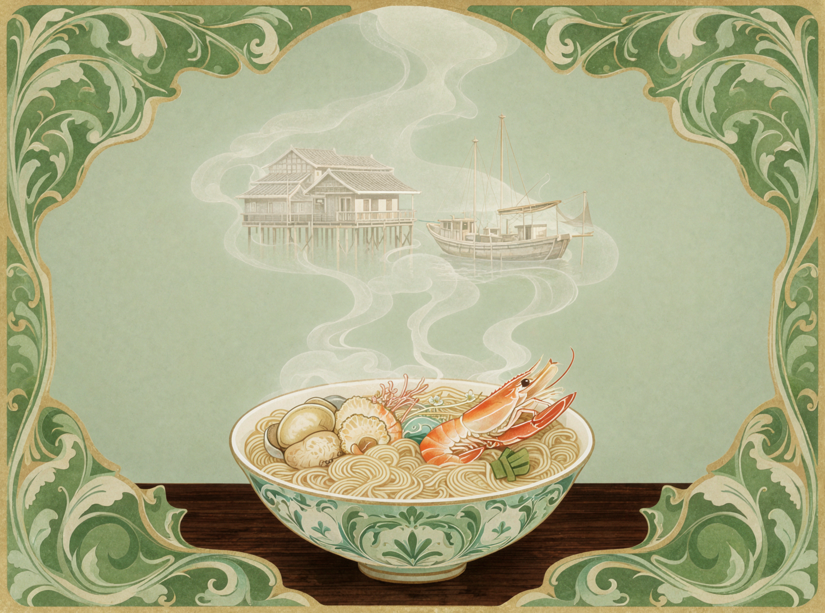 Nouilles de mer vapeur · Art nouveau