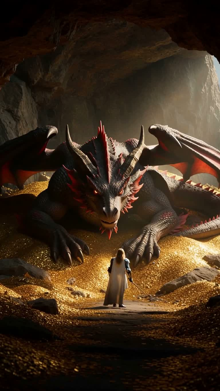 Le dragon dans la grotte et le chevalier en blanc