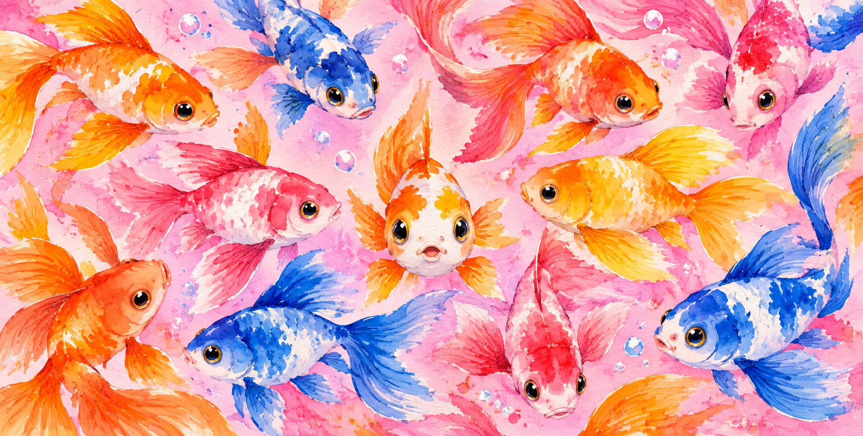 水彩笔触下的俏皮彩色鱼群 — AI image creation