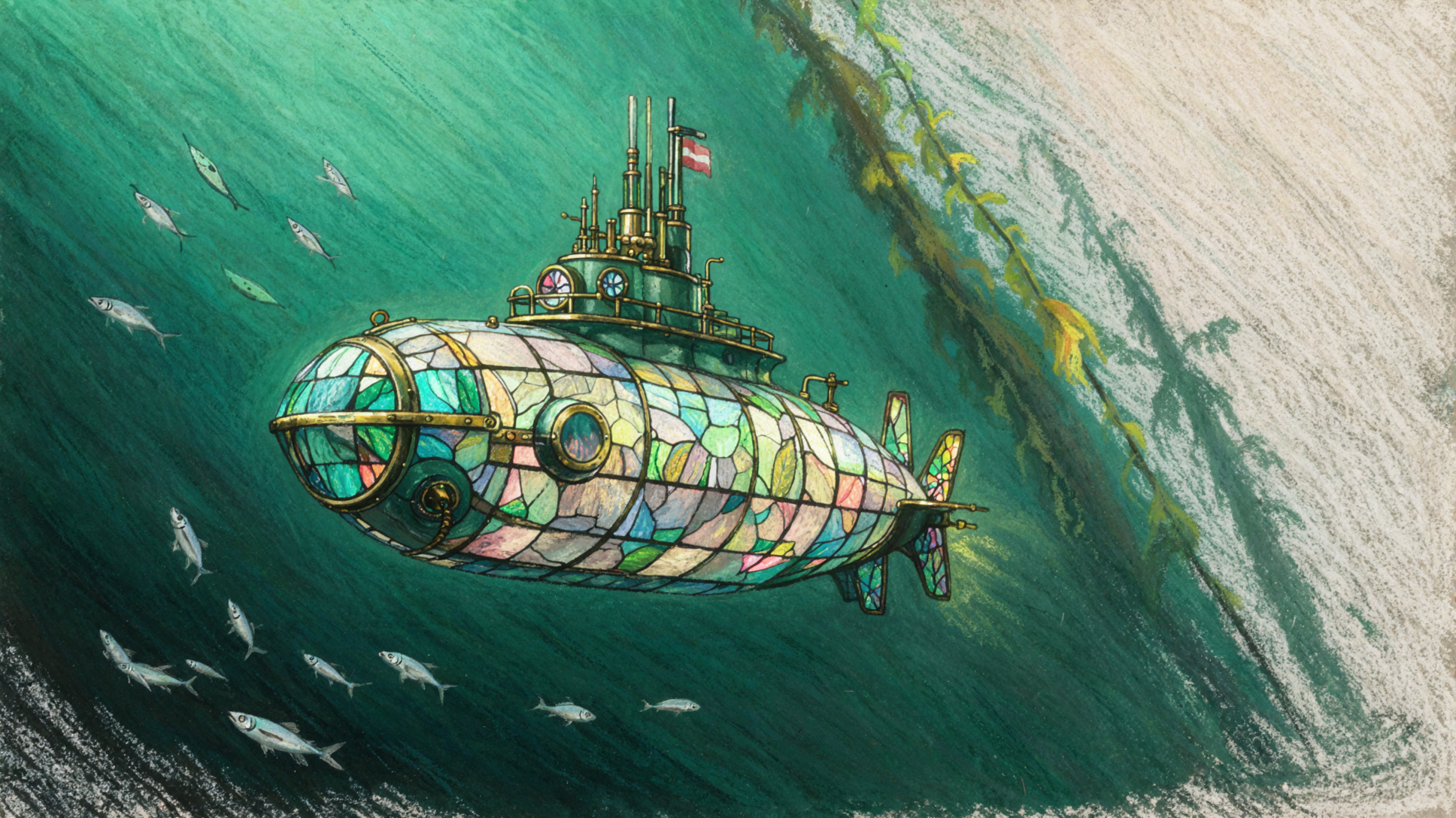 ステンドグラスの潜水艦 · パステルクレヨン — AI image creation