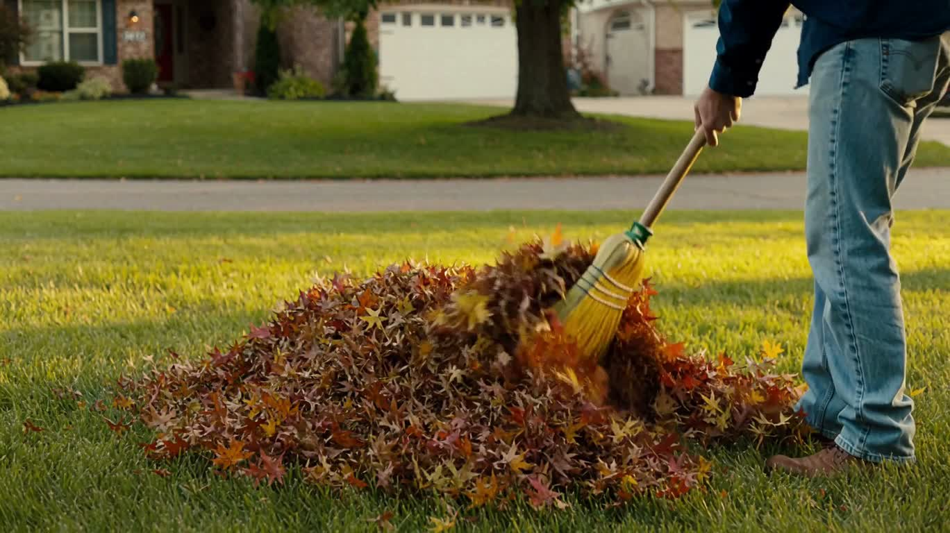 Golden Afternoon Leaf Sweeping