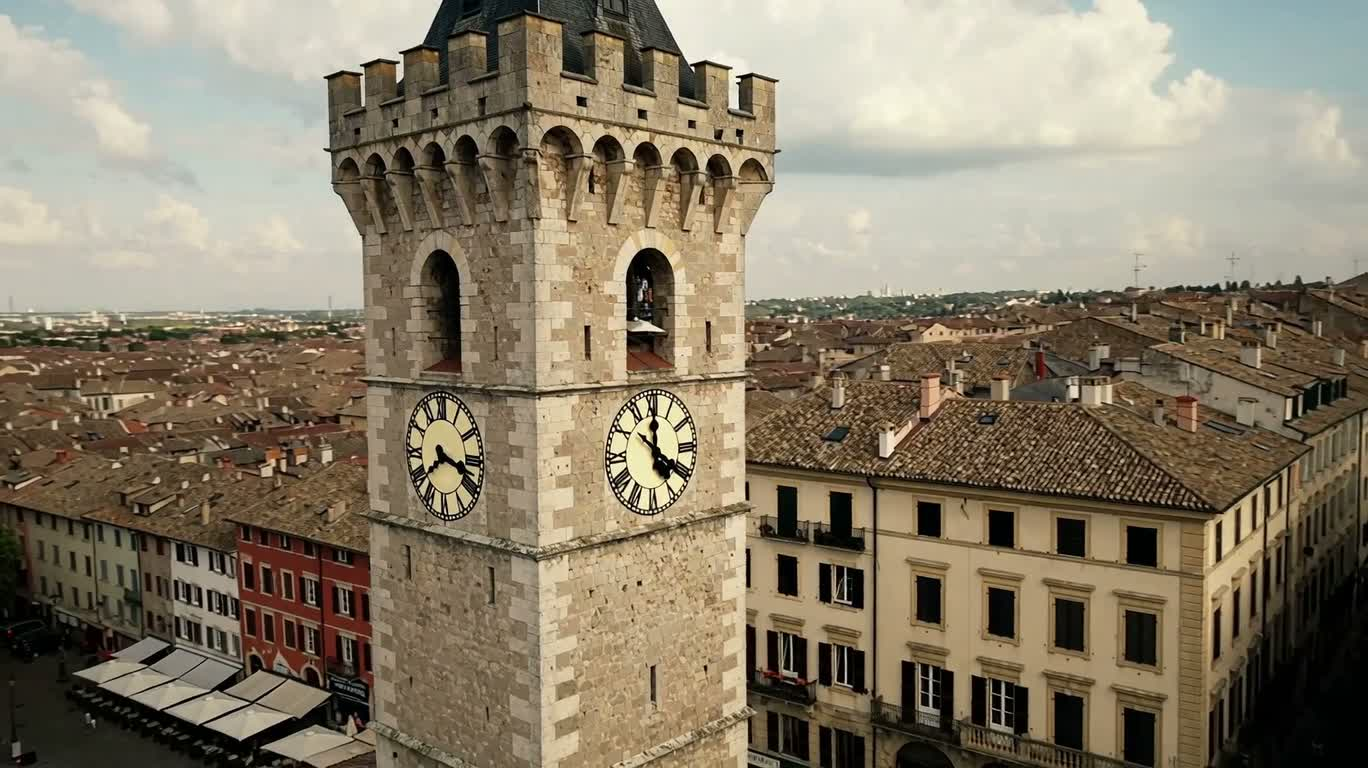 Ancient City Bell Tower and Cobblestone Alleys