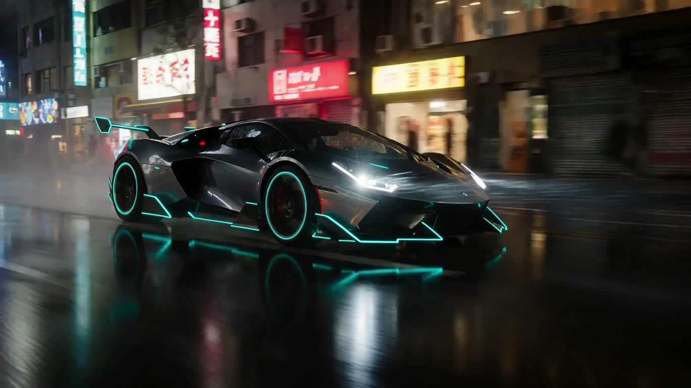 Mecha biến hình từ xe thể thao trên phố neon