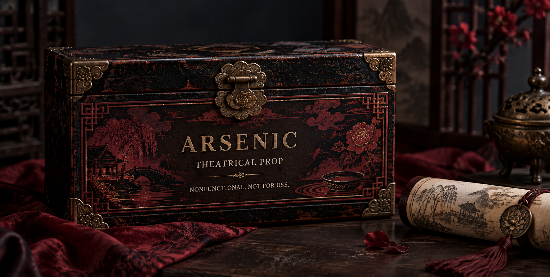 Water Margin Arsenic Stage Prop Packaging Box — AI image creation