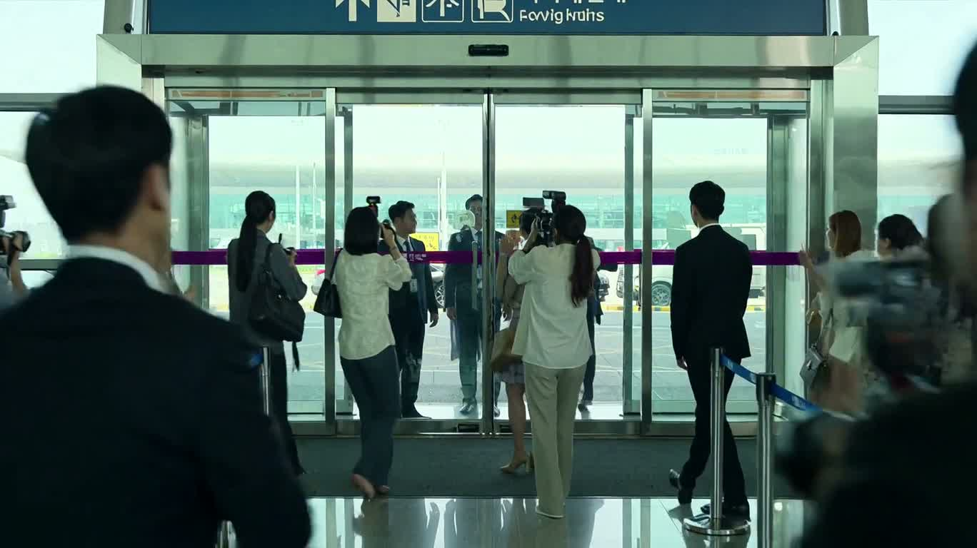 Star Escorted Through Airport Crowd into Car