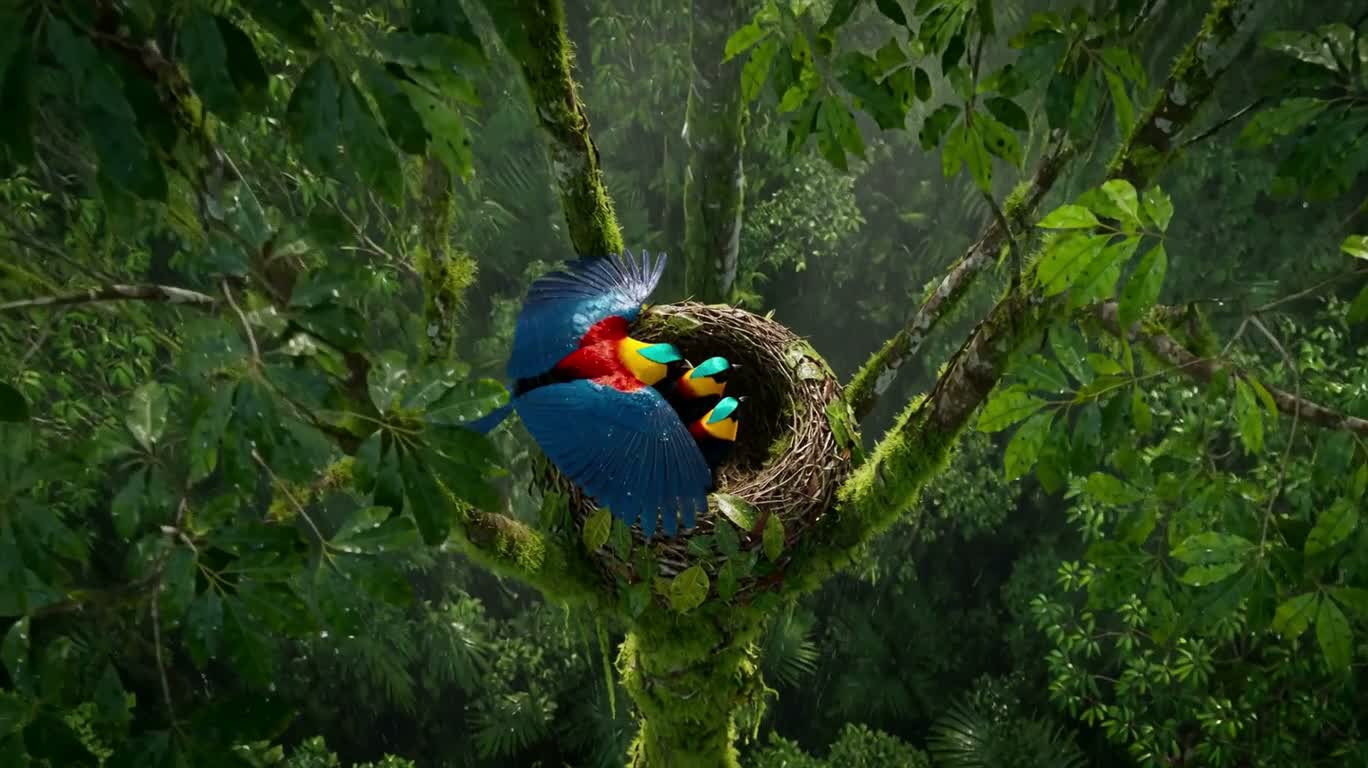 Oiseau de paradis veillant sur son nid dans la forêt tropicale