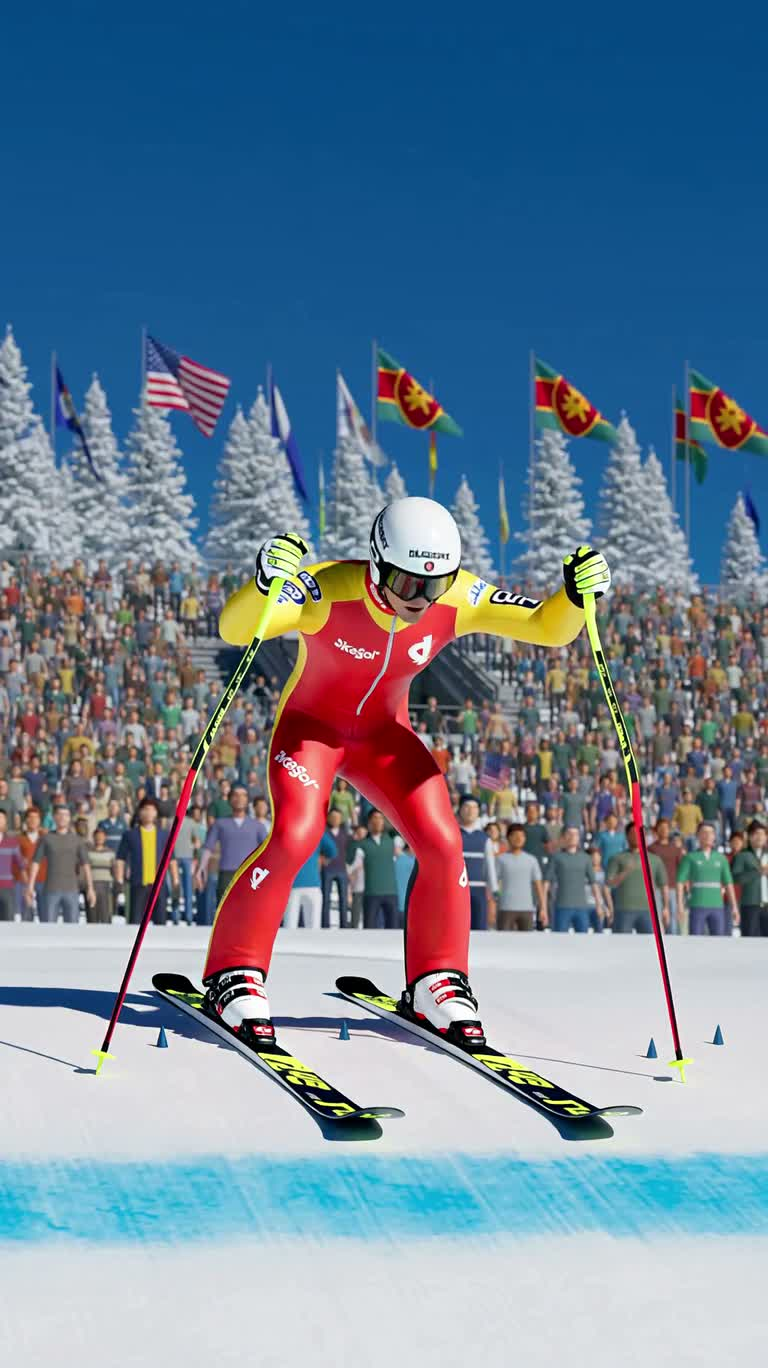 Eric s'élance du tremplin de ski