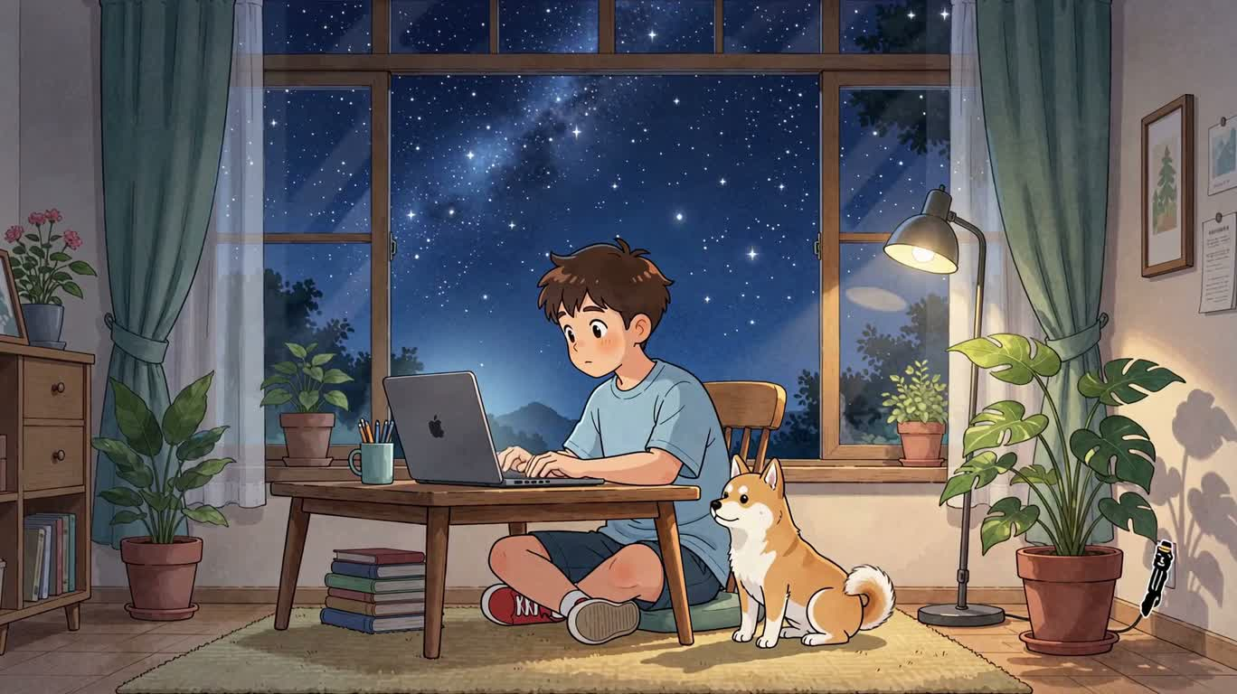 深夜编程与星窗柴犬