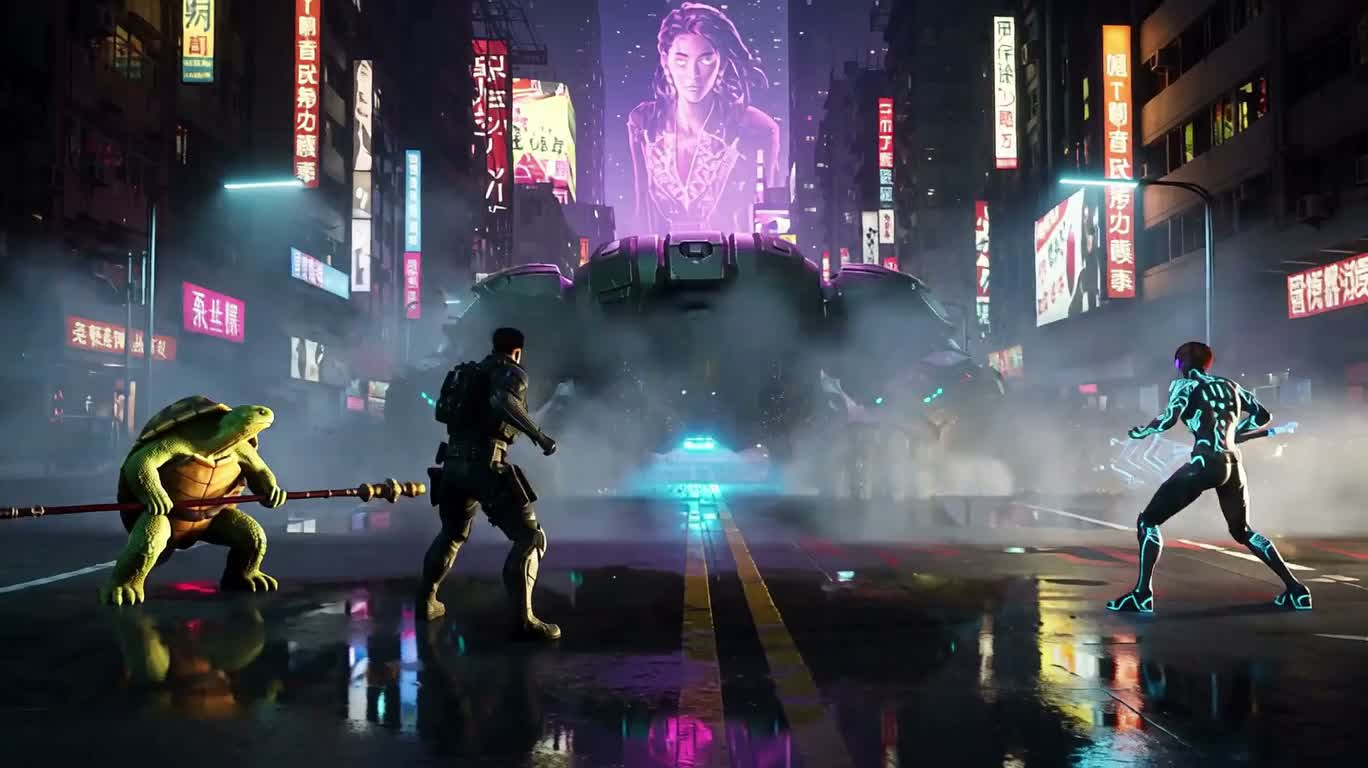 Neon Cyber City Four-Way Battle