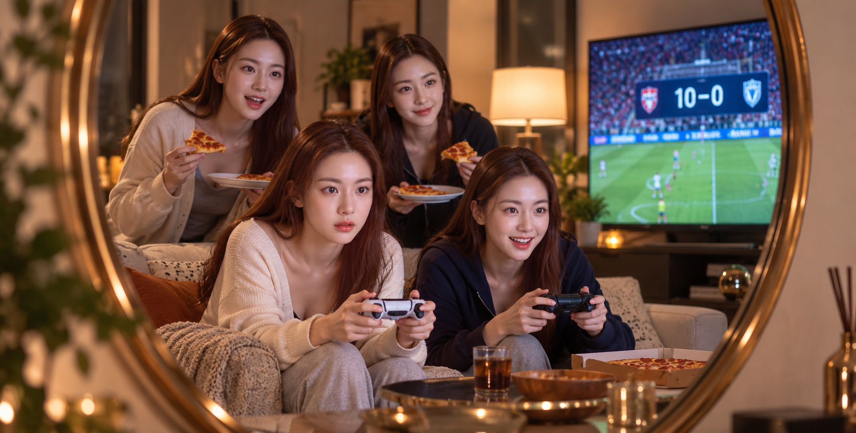 装饰镜框中的客厅足球游戏之夜