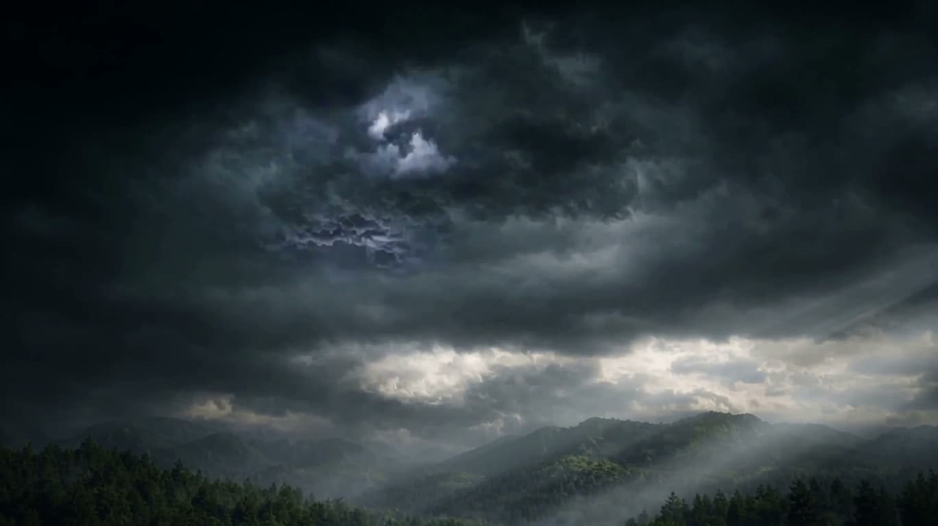 Le dragon ancien descend à travers les nuages