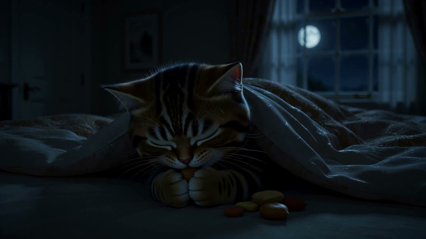 月光下偷吃零食的小猫