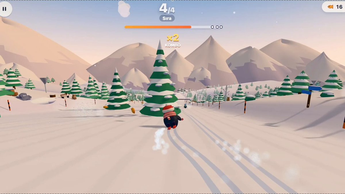 Penguin skiing mini-game