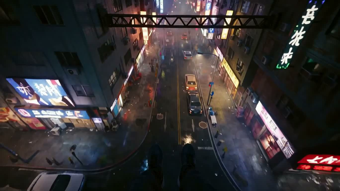 Neon City Rooftop Parkour First-Person View
