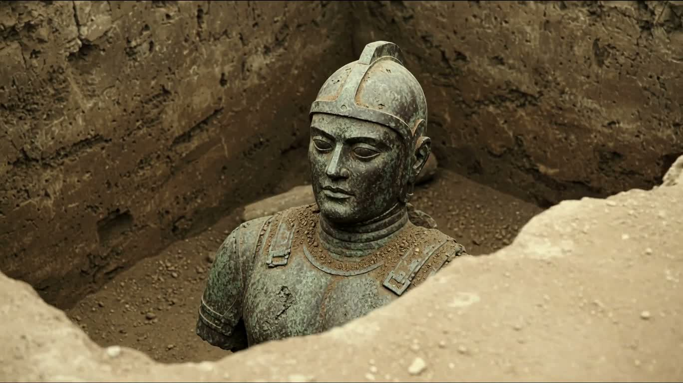 Statue antique en fer engloutie — AI video creation