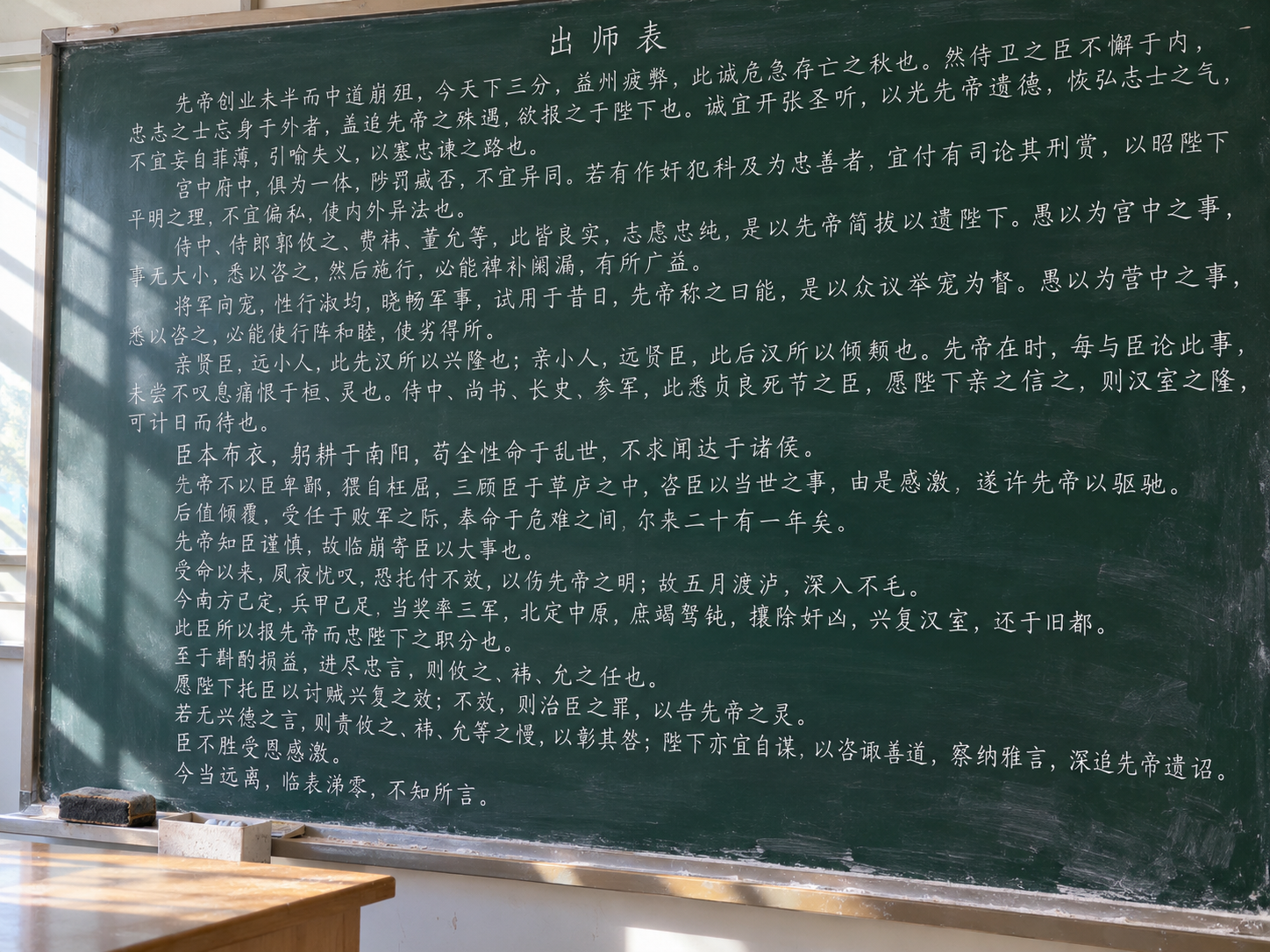 칠판에 적힌 출사표 전문