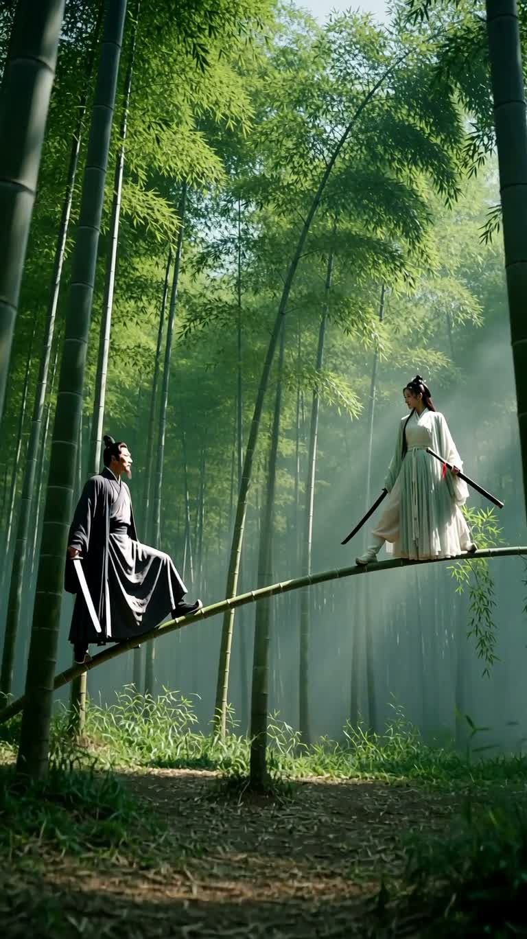 竹林凌空双剑