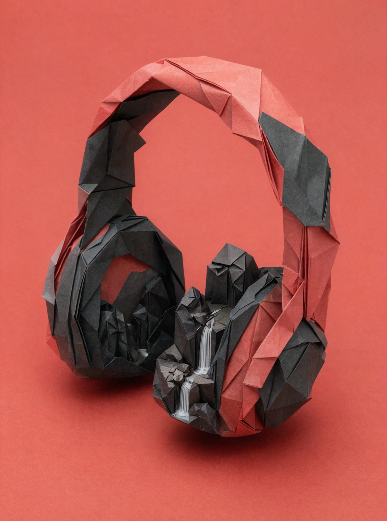 Mountain Headphones · Origami Sculpture — AI image creation