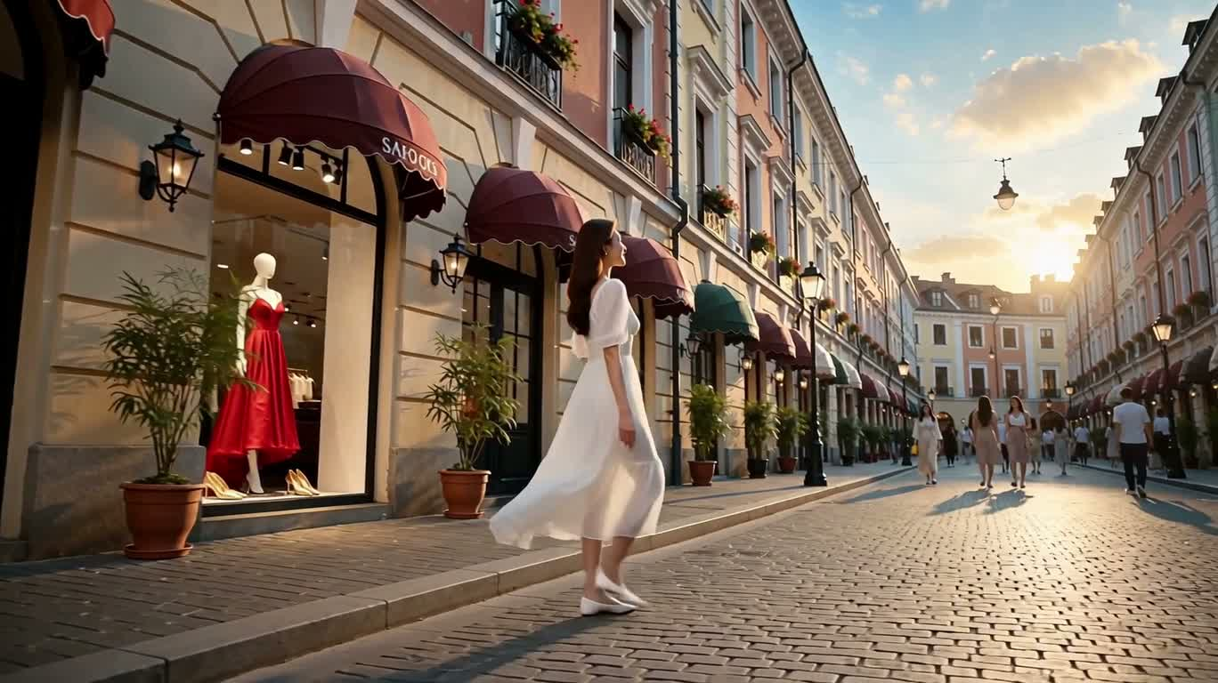 Éclat doré : promenade en robe rouge dans les rues de Paris