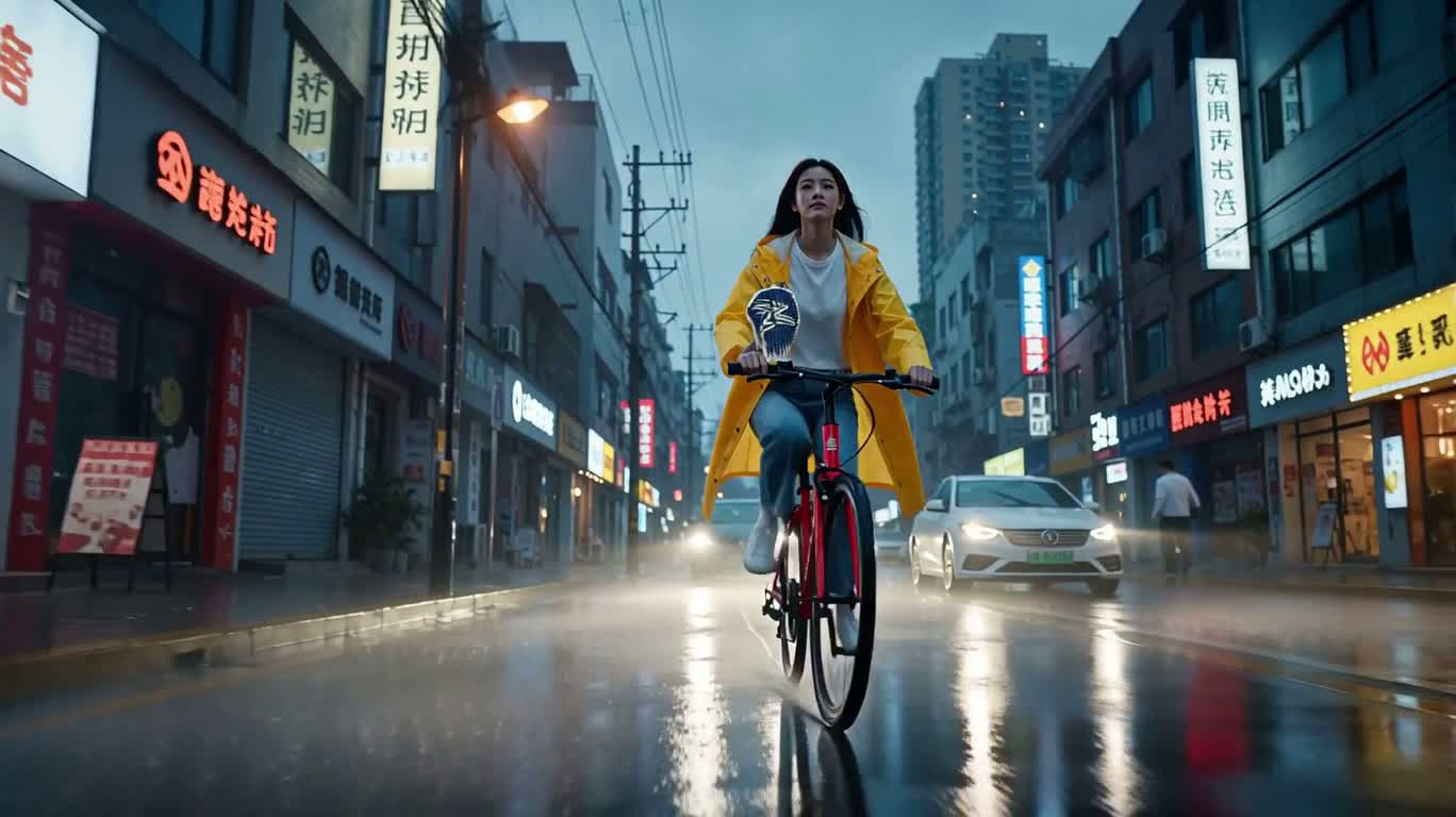 雨夜单车一镜到底