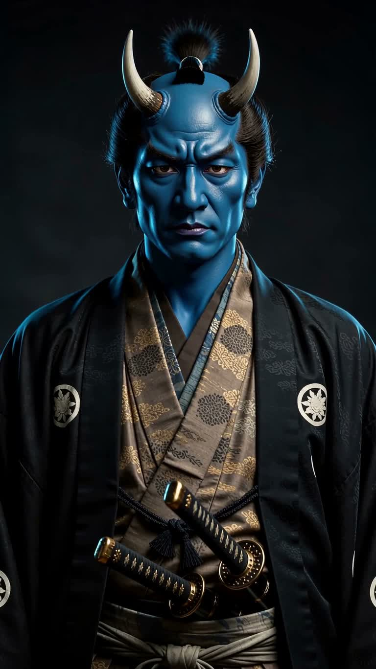Portrait of the Blue Flame Oni Samurai