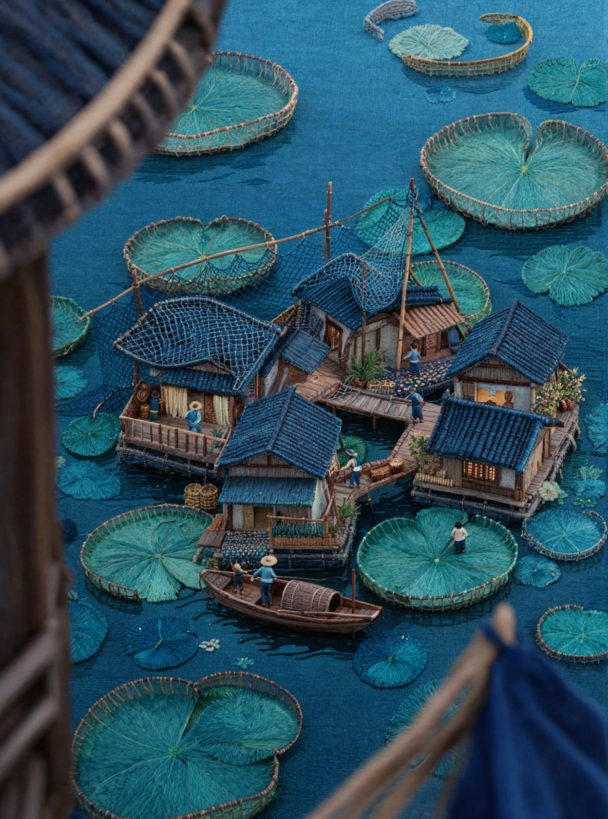 漂浮渔村 · 刺绣织物