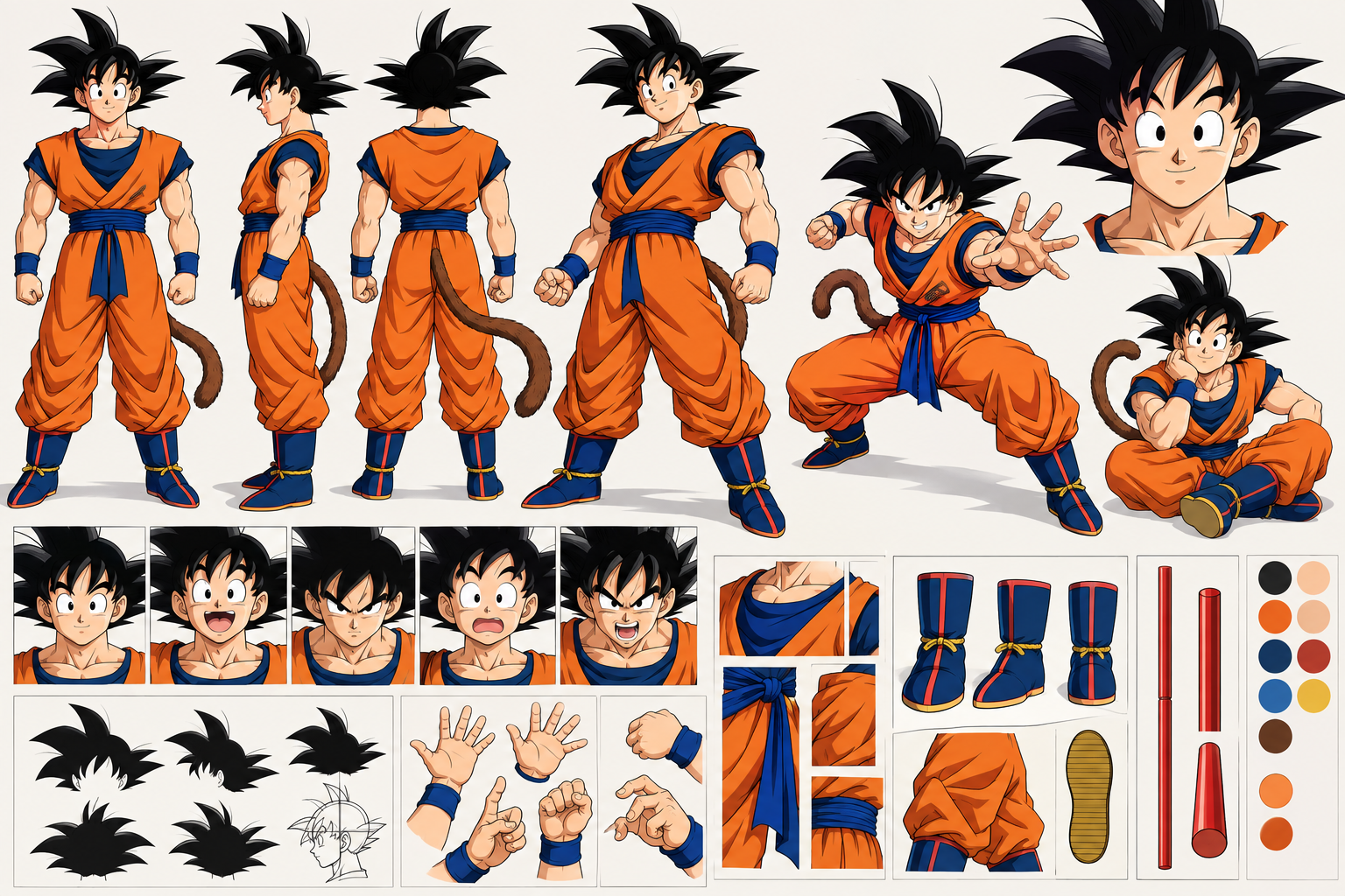 Bản thiết kế đa góc nhìn nhân vật anime Tôn Ngộ Không