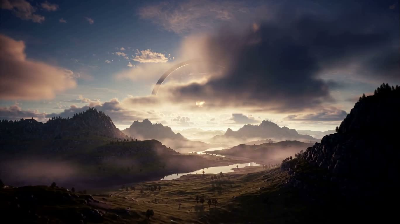 Paysage surréaliste sous un anneau de rêve géant