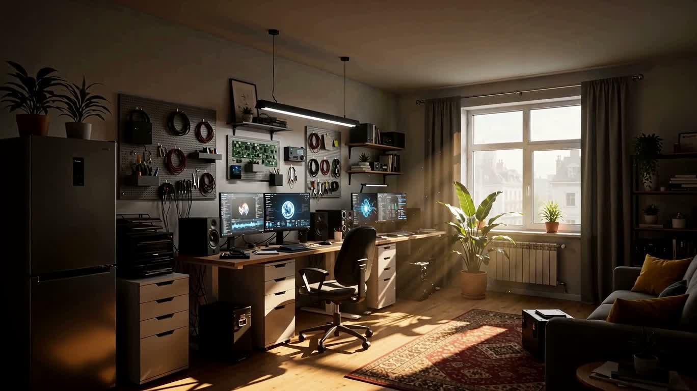 Futuristic Studio in Amber Morning Light