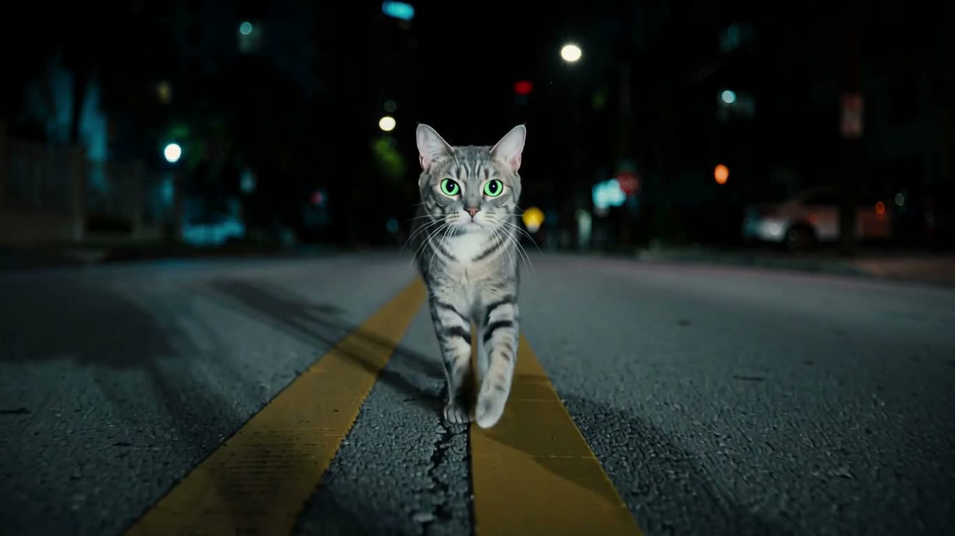 迈阿密夜街的绿眼灰猫