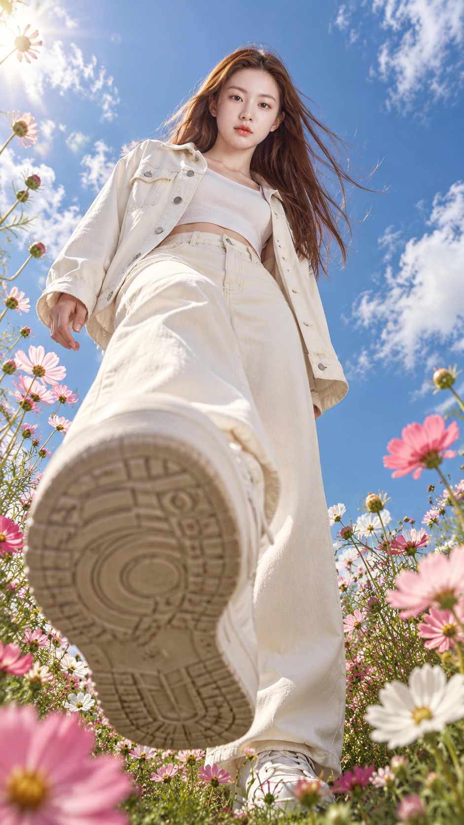 花丛极低机位成年女性夏日时尚人像