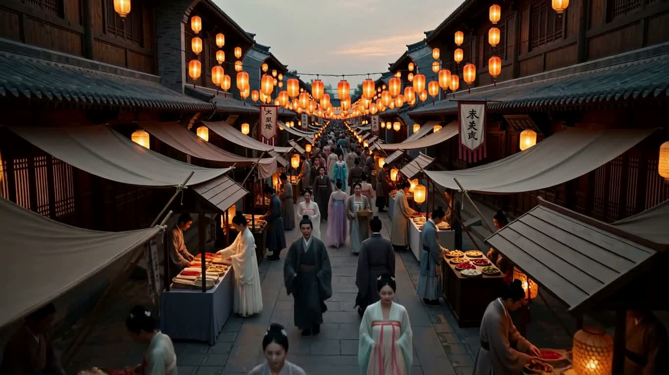 灯笼集市中的纸龙风筝
