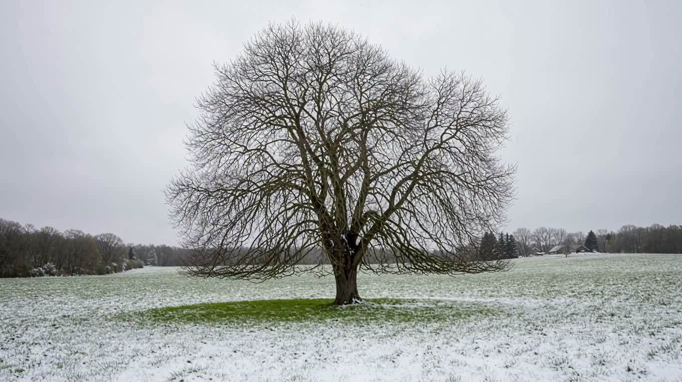 Arbre solitaire dans la prairie au fil des saisons