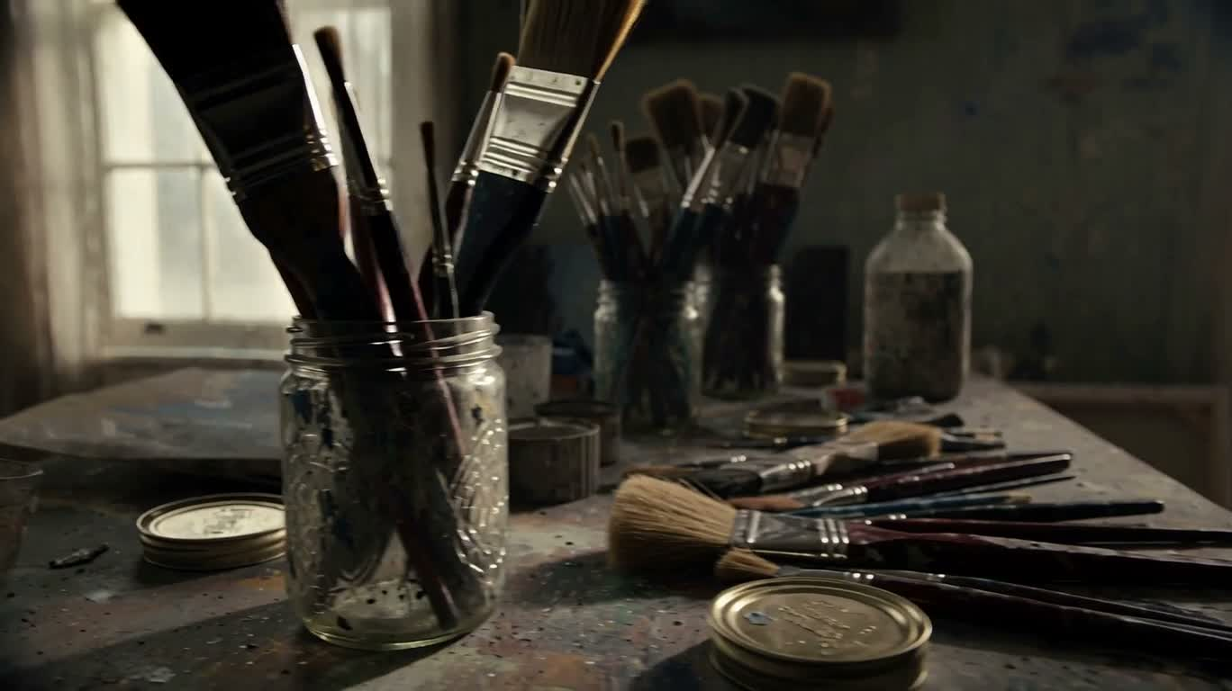 Atelier d'art dans la lumière poussiéreuse