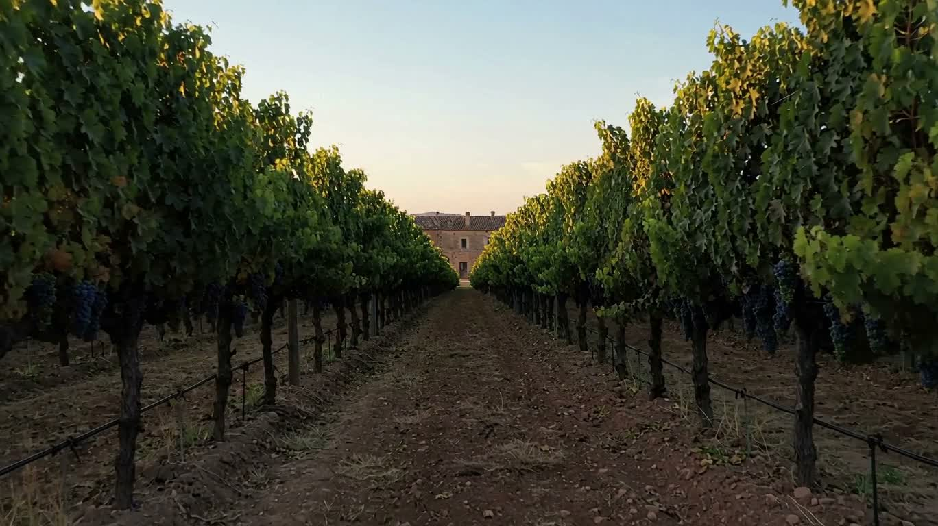Crépuscule doré sur le vignoble toscan