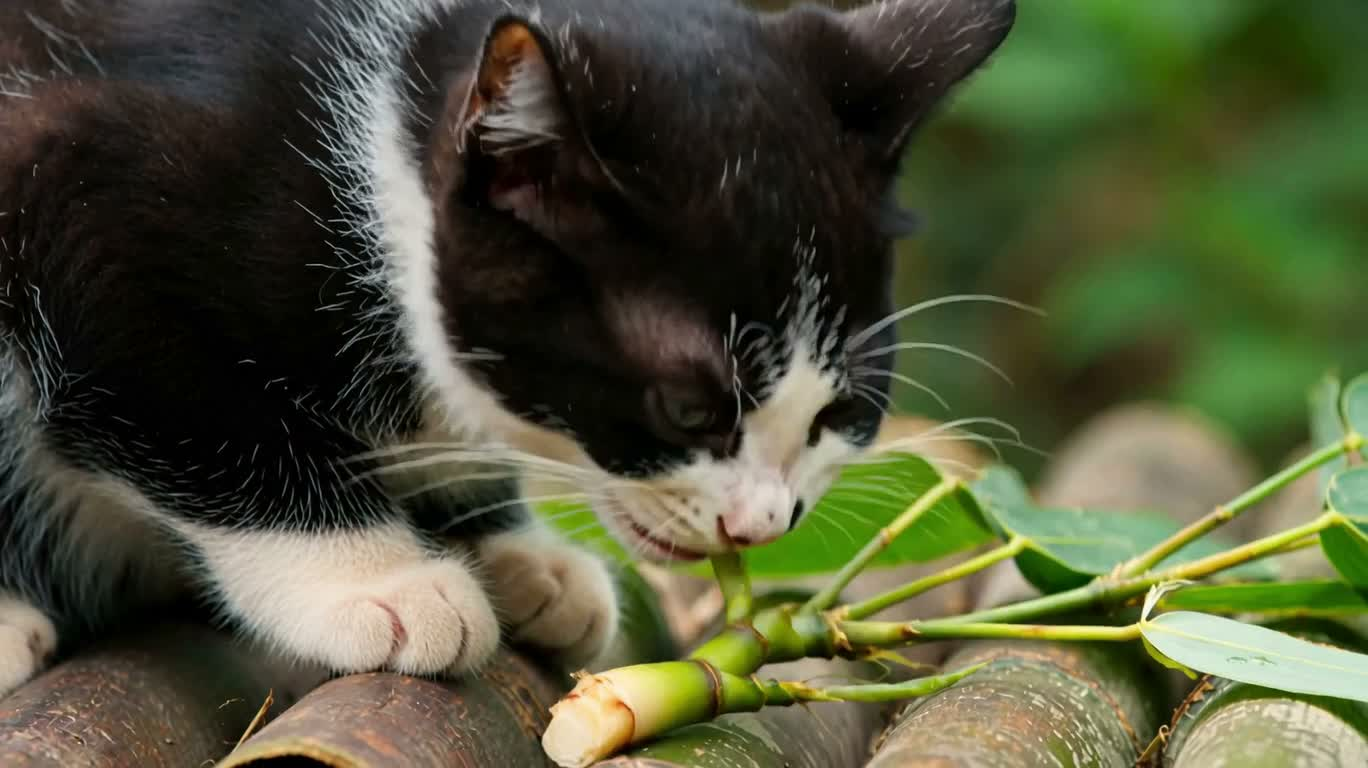 熊猫猫咪竹林进食