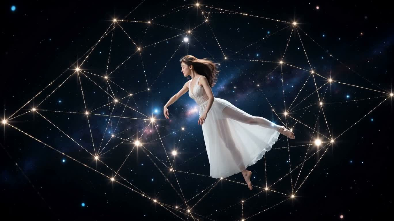 Небесные танцоры в межзвёздной пустоте — AI video creation