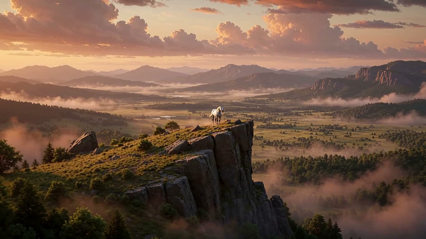 Epic White Warhorse at Fantasy Dawn