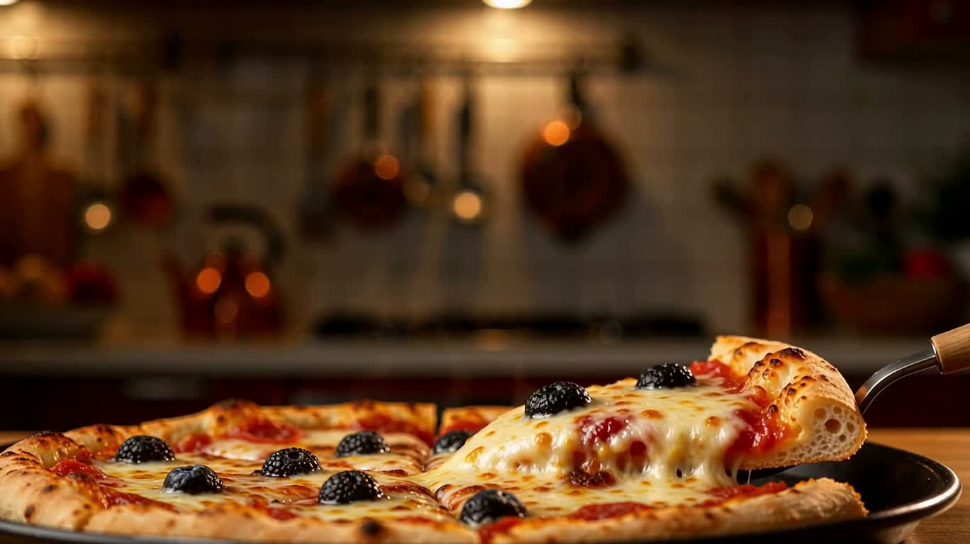 Gros plan sur une pizza au fromage fondant