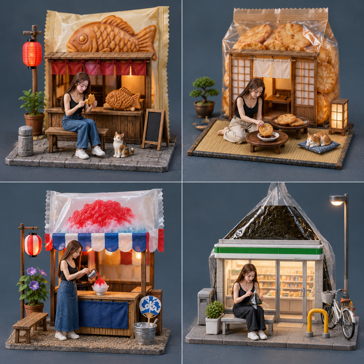 日本の菓子パッケージ建築2x2ミニチュアシーン