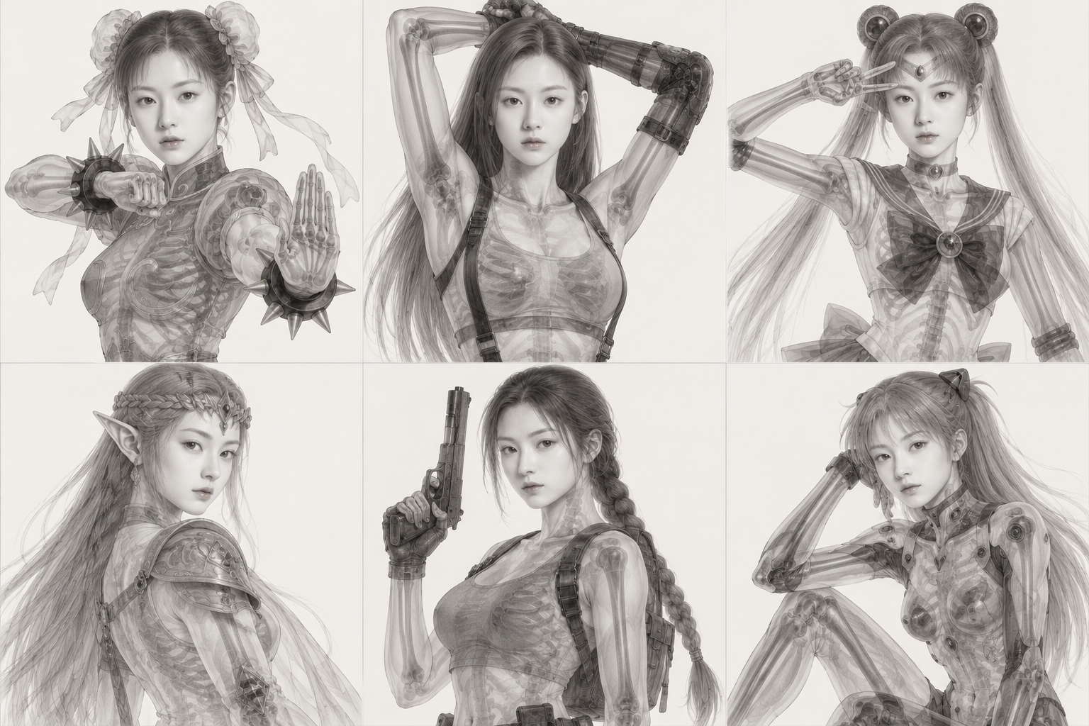 애니메이션 게임 여성 캐릭터 X선 투과 미니멀 그룹 이미지