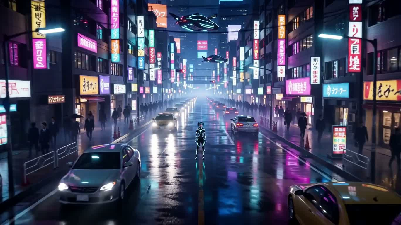 霓虹雨夜的赛博凝视