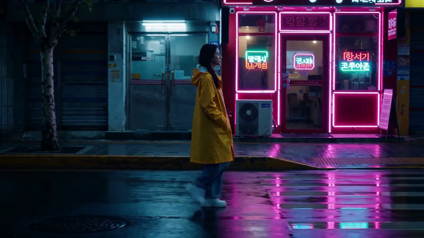 Neon Rainy Night Stroll