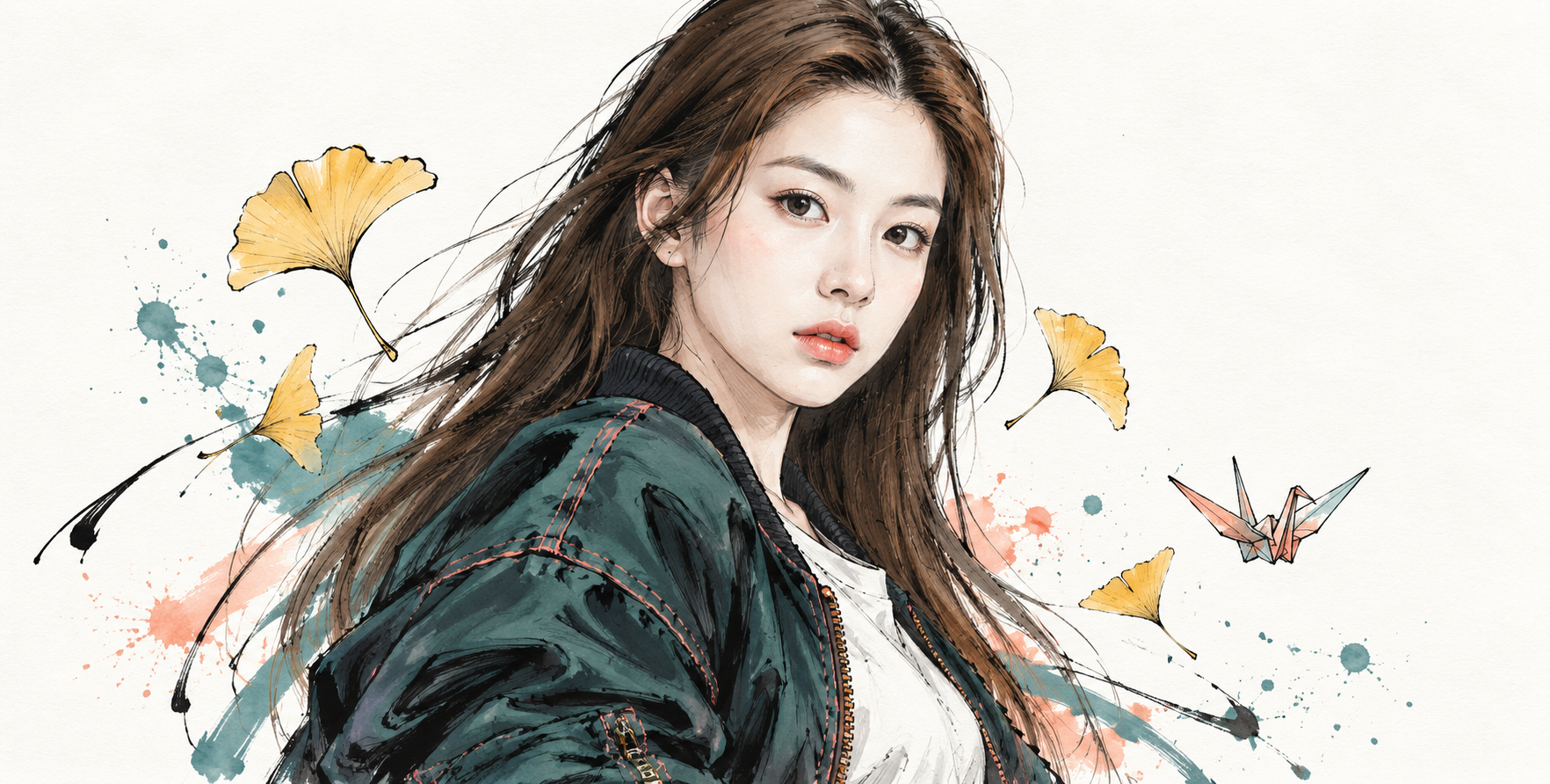 白底日系涂鸦与象征元素人物插画