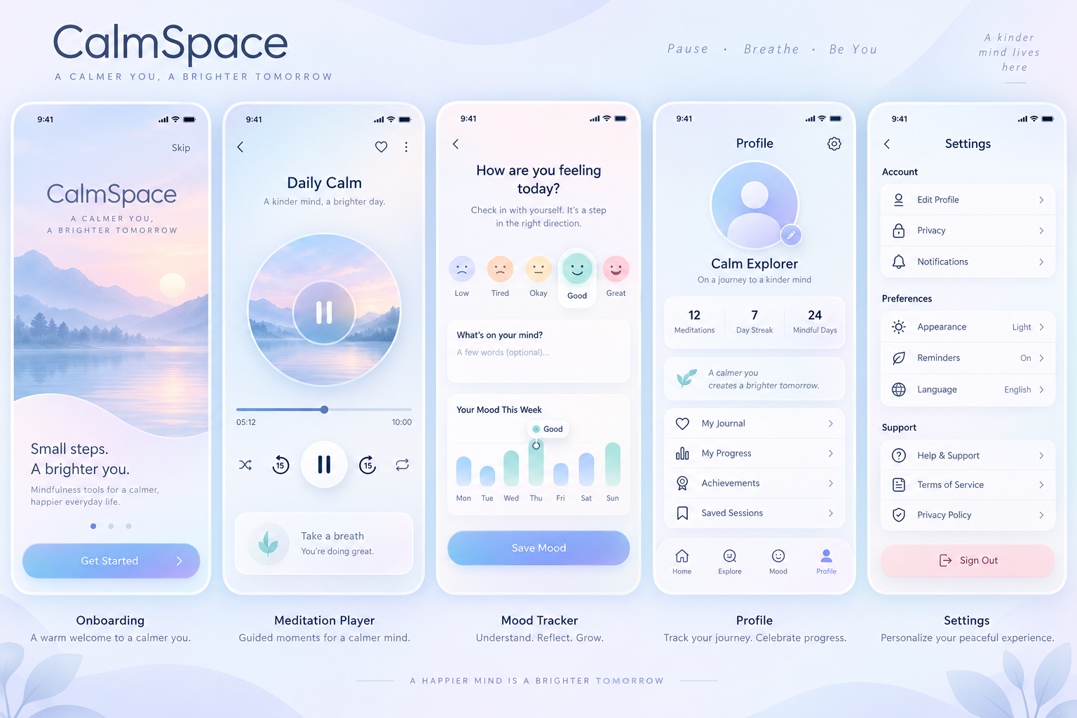 CalmSpace Mental Health App UI Kit — AI image creation